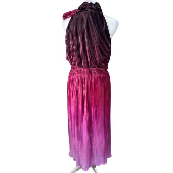 Anne Klein Purple/Pink Ombre Pleated Tie Neck Midi Cocktail Dress Size 4 NWT - Picture 4 of 10
